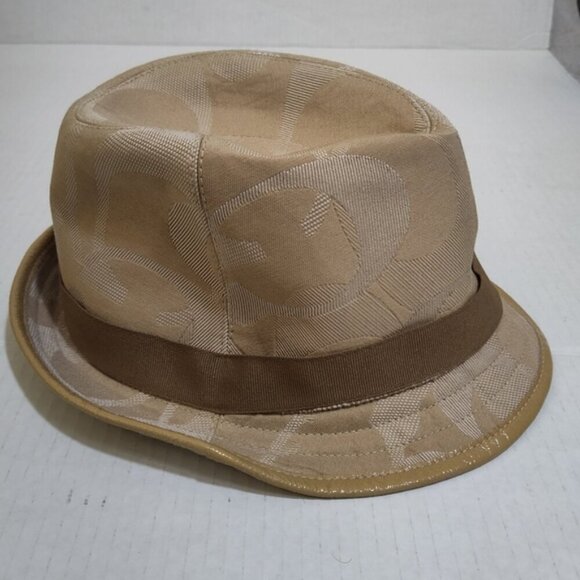COACH Tan Signature Jacquard Fedora Styled Hat Logo S - Picture 6 of 8